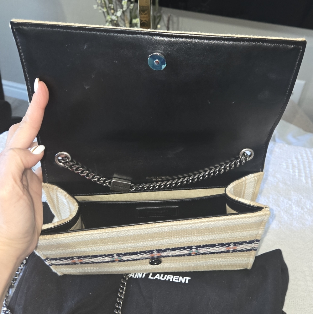 Saint Laurent Straw Crossbody Bag in Cream and Navy Trim - Picture 6 of 11